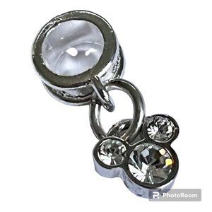 Vtg Disney Mickey Mouse Charm European Bead Slider SilverPlated Austrian Crystal